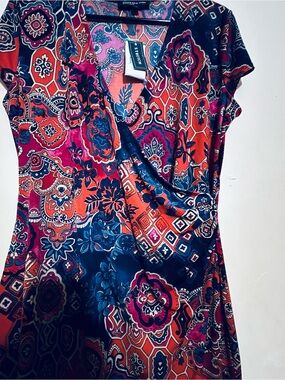 Studio 1940 Navy, Orange & jones New York Magenta Paisley Wrap Dress